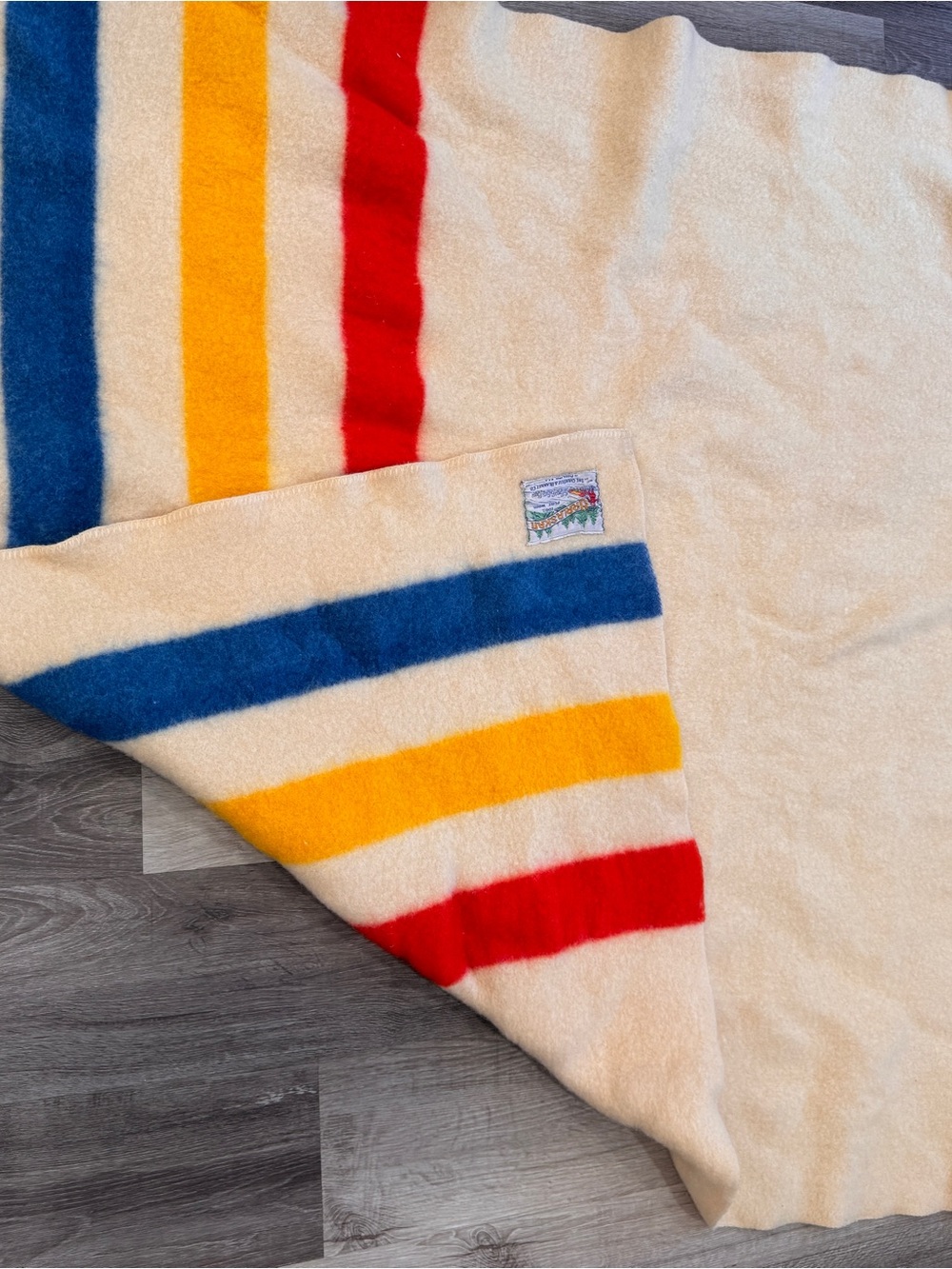 Vintage Orrlaskan Orr Felt Blanket Co 100% Wool 3 Stripe Blanket Throw USA 72x54 - Picture 5 of 6